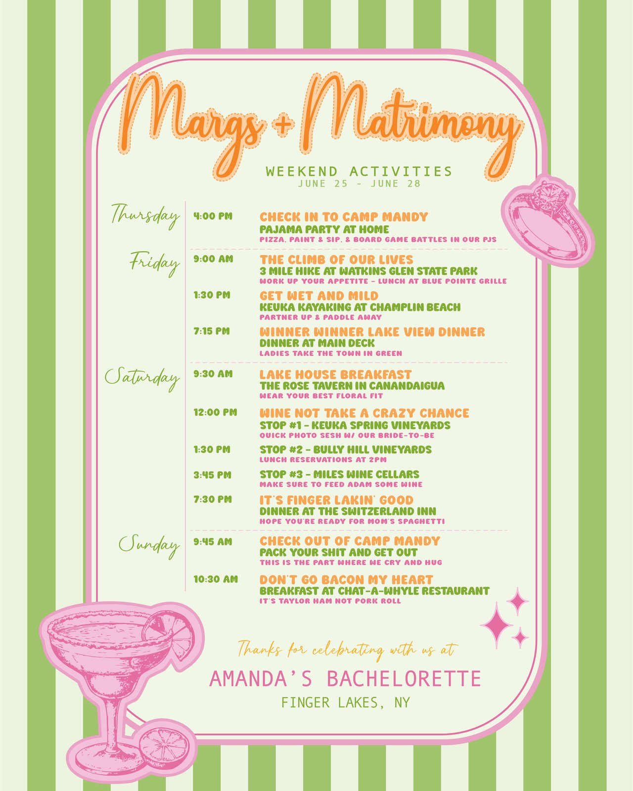 Bachelorette weekend itinerary design